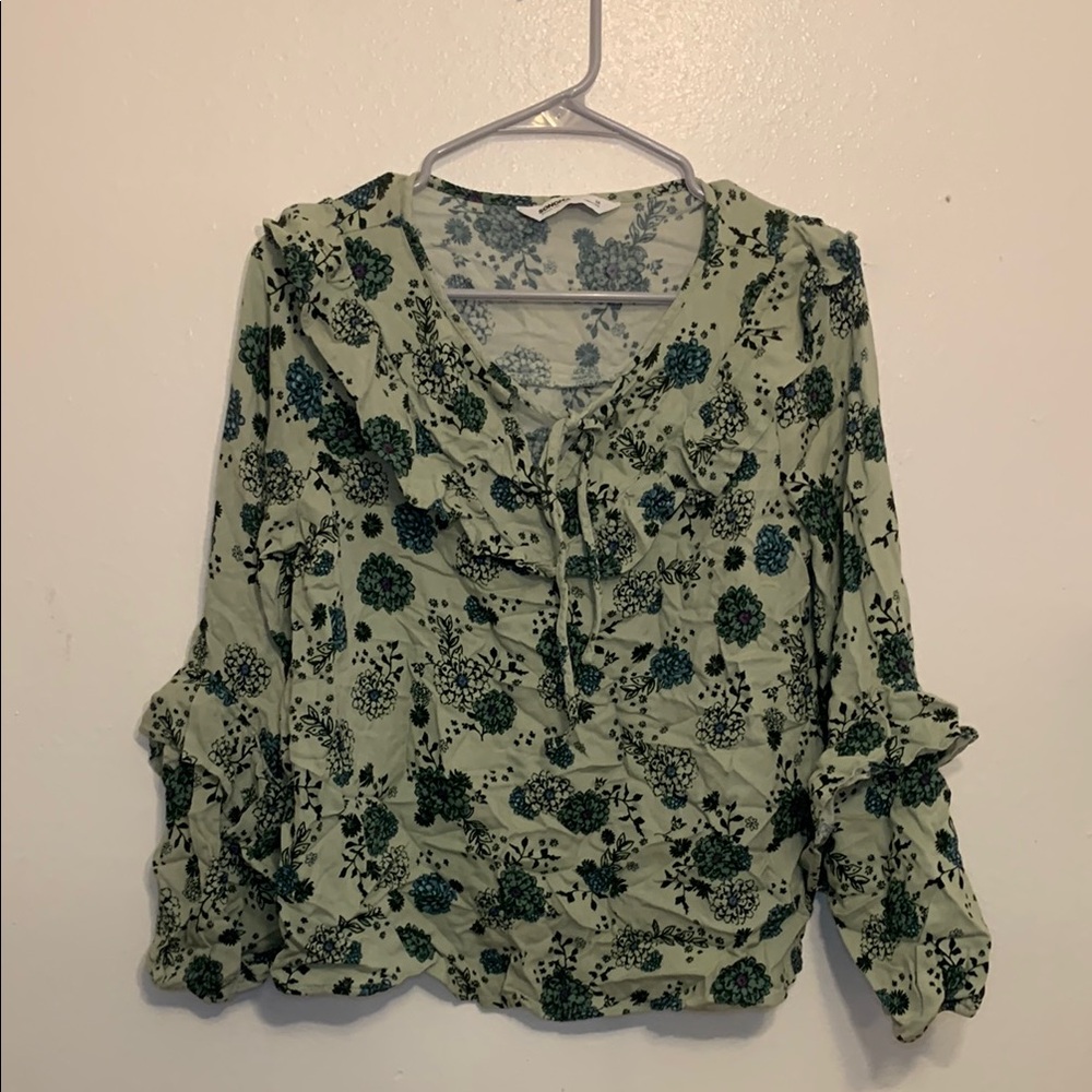 Sonoma Green Ruffled Tie Front Blouse medium long sleeve